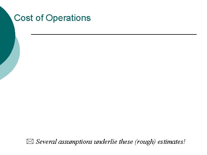 Cost of Operations * Several assumptions underlie these (rough) estimates! 