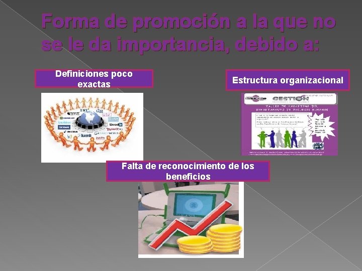 Forma de promoción a la que no se le da importancia, debido a: Definiciones