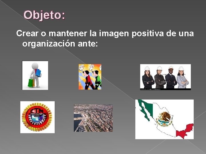 Objeto: Crear o mantener la imagen positiva de una organización ante: 