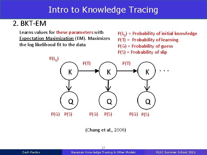 Intro to Knowledge Tracing 2. BKT-EM Learns values for these parameters with Expectation Maximization