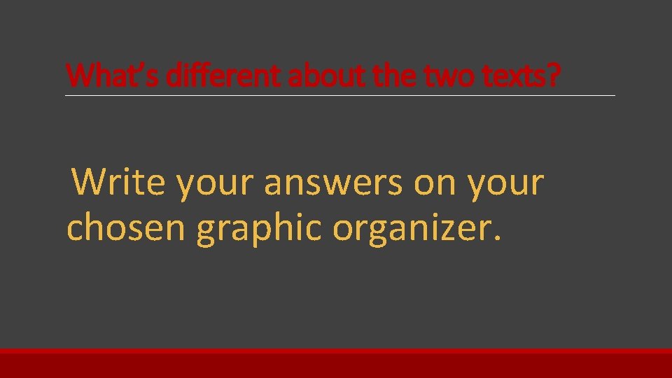 What’s different about the two texts? Write your answers on your chosen graphic organizer.