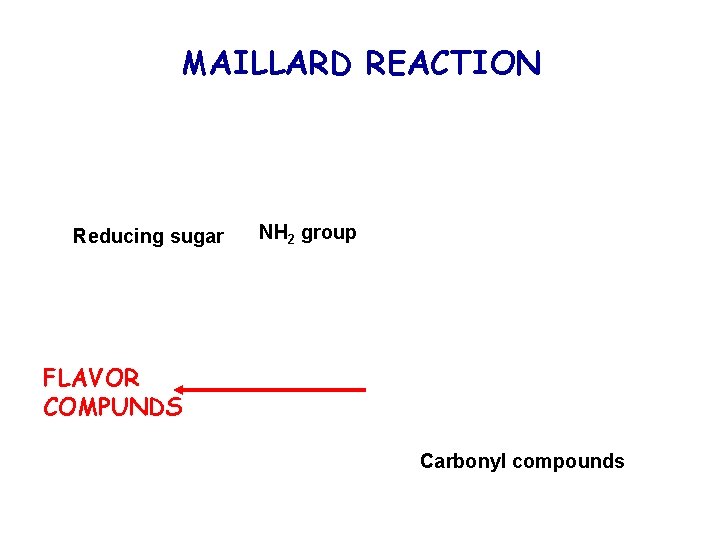 MAILLARD REACTION Reducing sugar NH 2 group FLAVOR COMPUNDS Carbonyl compounds 