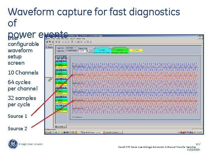 Waveform capture for fast diagnostics of power events Userconfigurable waveform setup screen 10 Channels