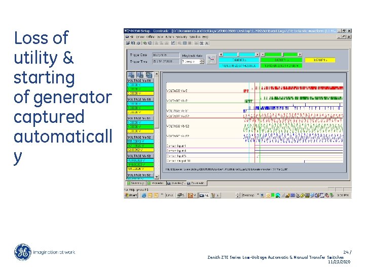 Loss of utility & starting of generator captured automaticall y 24 / Zenith ZTE