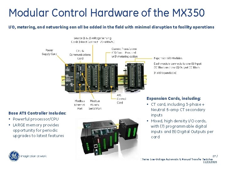 Modular Control Hardware of the MX 350 I/O, metering, and networking can all be