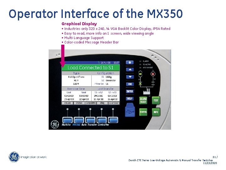 Operator Interface of the MX 350 Graphical Display • Industries only 320 x 240,