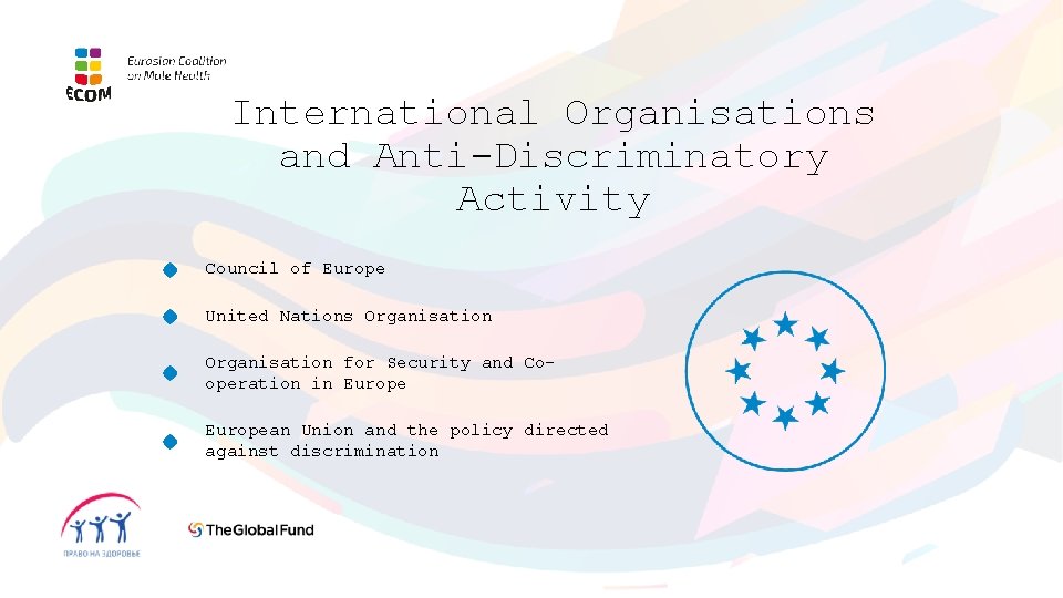 International Organisations and Anti-Discriminatory Activity Council of Europe United Nations Organisation for Security and