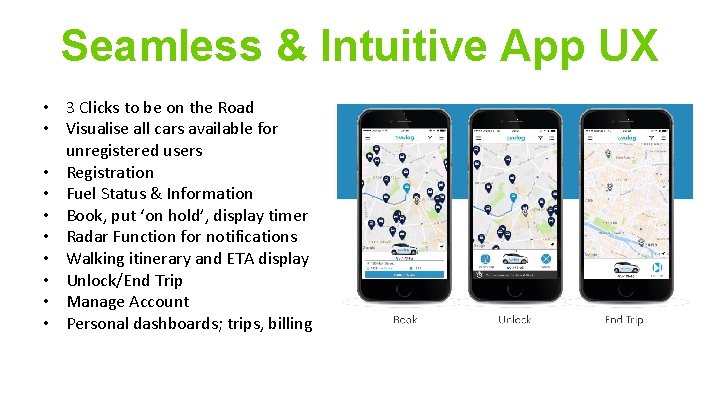 Seamless & Intuitive App UX • 3 Clicks to be on the Road •