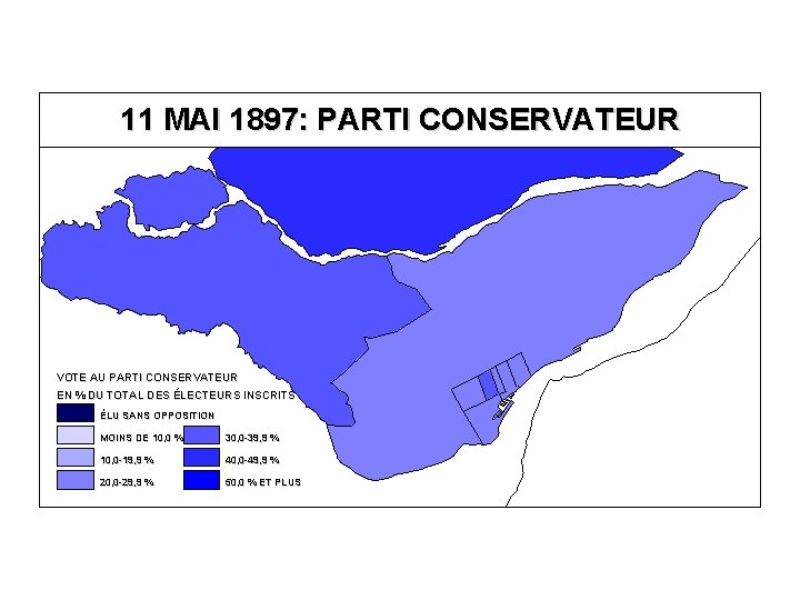 11 MAI 1897: PARTI CONSERVATEUR VOTE AU PARTI CONSERVATEUR EN % DU TOTAL DES