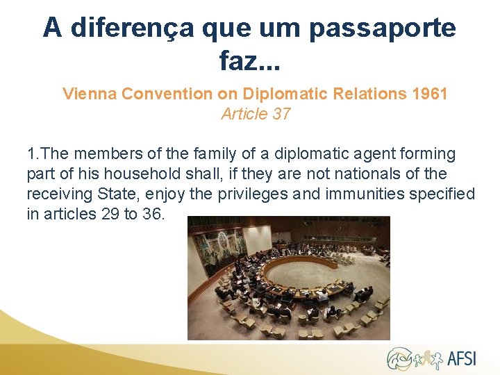 A diferença que um passaporte faz. . . Vienna Convention on Diplomatic Relations 1961