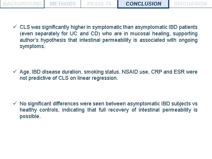 BACKGROUND METHODS RESULTS CONCLUSION DISCUSSION ü CLS was significantly higher in symptomatic than asymptomatic