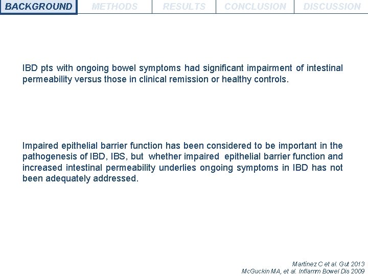 BACKGROUND METHODS RESULTS CONCLUSION DISCUSSION IBD pts with ongoing bowel symptoms had significant impairment