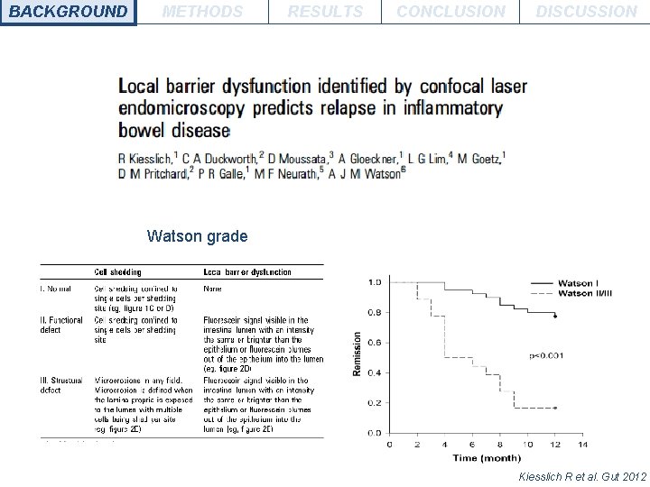 BACKGROUND METHODS RESULTS CONCLUSION DISCUSSION Watson grade Kiesslich R et al. Gut 2012 
