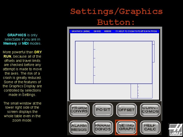 Settings/Graphics Button: GRAPHICS (MEM) GRAPHICS is only selectable if you are in Memory or Settings/Graphics Button: GRAPHICS (MEM) GRAPHICS is only selectable if you are in Memory or