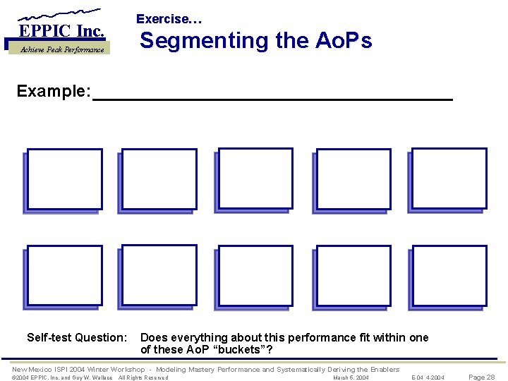 Exercise… EPPIC Inc. Segmenting the Ao. Ps Achieve Peak Performance Example: Self-test Question: Does