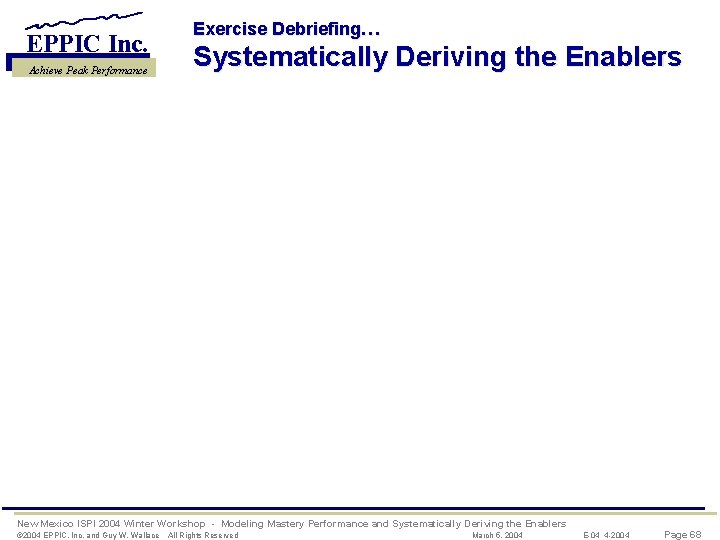 EPPIC Inc. Achieve Peak Performance Exercise Debriefing… Systematically Deriving the Enablers New Mexico ISPI