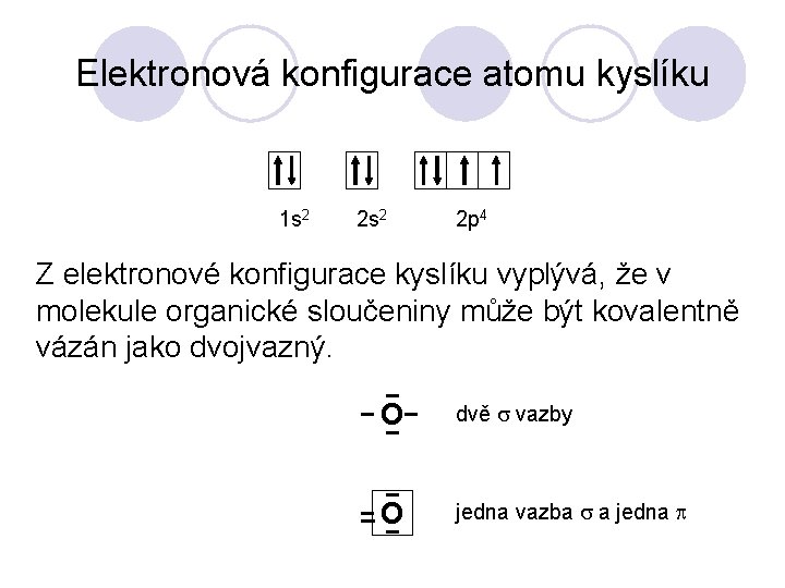 Elektronová konfigurace atomu kyslíku 1 s 2 2 p 4 Z elektronové konfigurace kyslíku