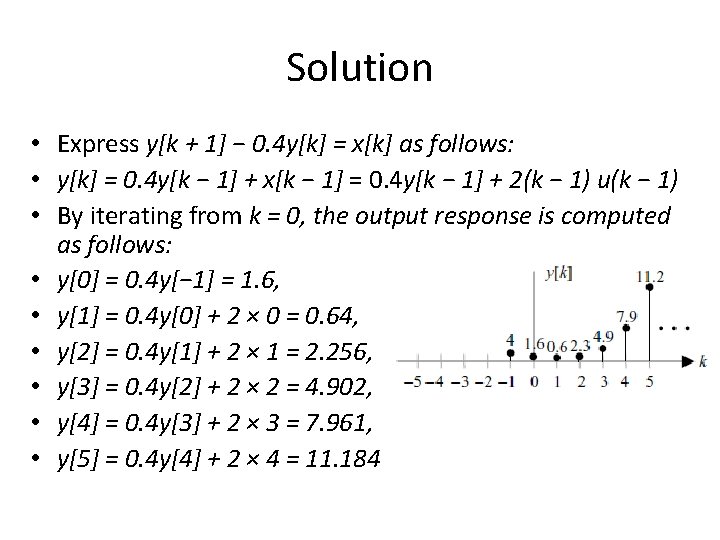 Solution • Express y[k + 1] − 0. 4 y[k] = x[k] as follows: