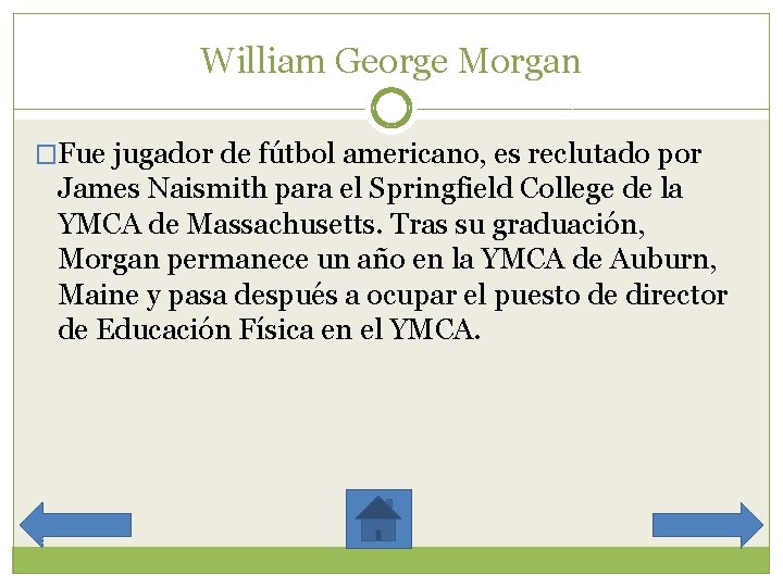 William George Morgan �Fue jugador de fútbol americano, es reclutado por James Naismith para