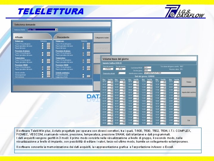 TELELETTURA Il software Teleti-Win plus, è stato progettato per operare con diversi correttori, tra
