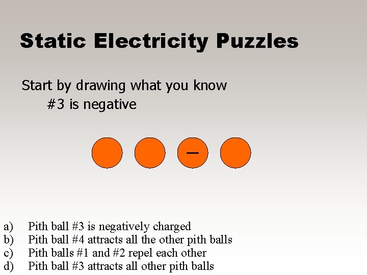 Static Electricity Puzzles Start by drawing what you know #3 is negative a) b)