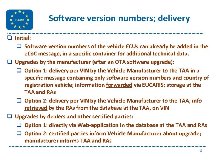 Software version numbers; delivery q Initial: q Software version numbers of the vehicle ECUs