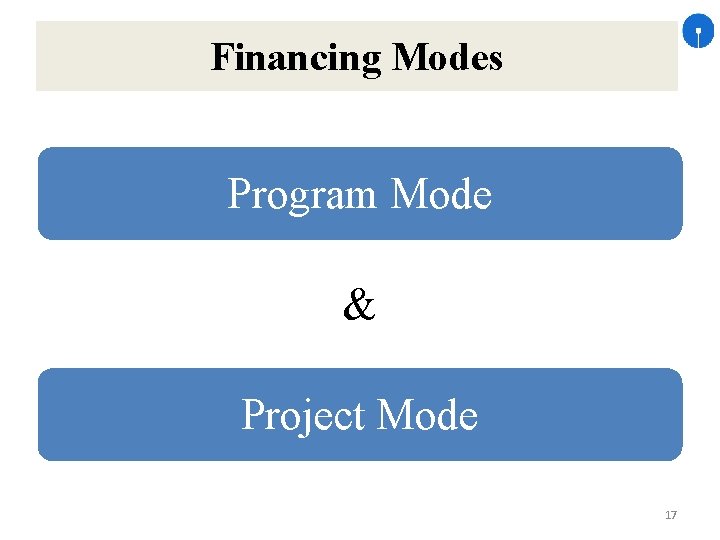Financing Modes Program Mode & Project Mode 17 