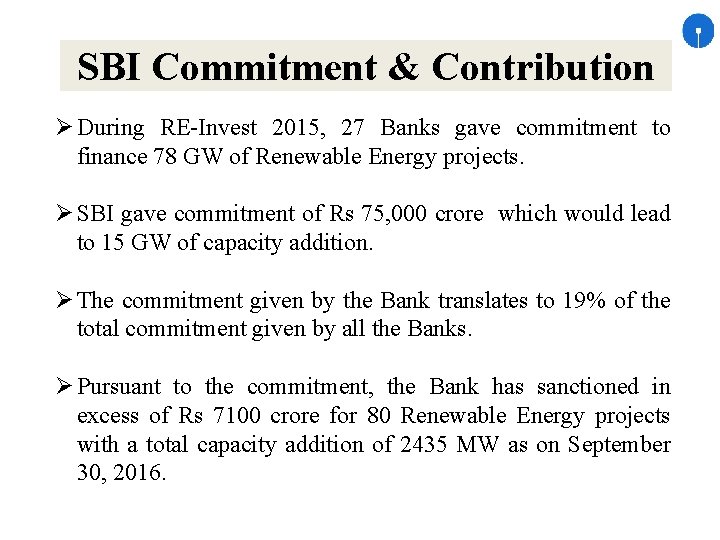 SBI Commitment & Contribution During RE-Invest 2015, 27 Banks gave commitment to finance 78