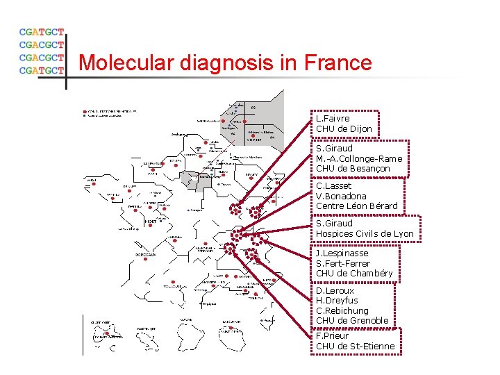 Molecular diagnosis in France L. Faivre CHU de Dijon S. Giraud M. -A. Collonge-Rame