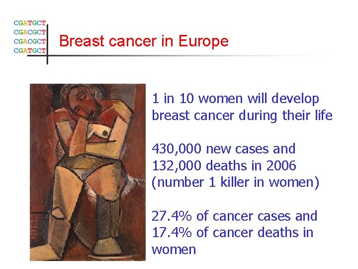 Breast cancer in Europe 1 in 10 women will develop breast cancer during their