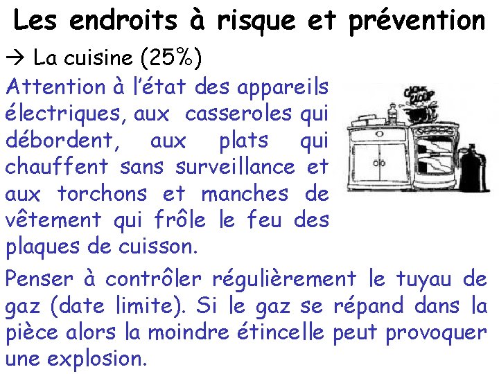 Les endroits à risque et prévention La cuisine (25%) Attention à l’état des appareils