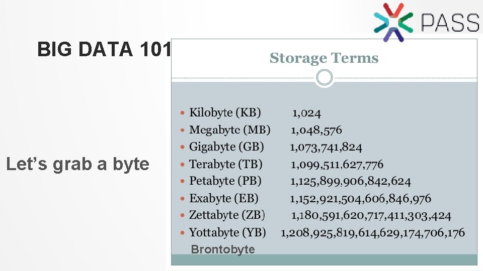 BIG DATA 101 Let’s grab a byte Brontobyte 