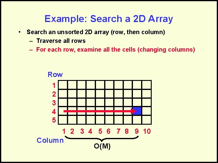 Example: Search a 2 D Array • Search an unsorted 2 D array (row, Example: Search a 2 D Array • Search an unsorted 2 D array (row,