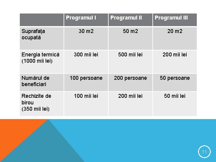 Programul I Suprafaţa ocupată Programul III 30 m 2 50 m 2 20 m