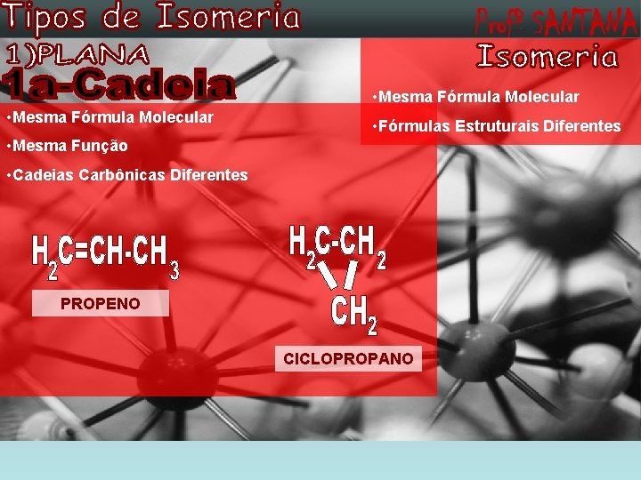  • Mesma Fórmula Molecular • Fórmulas Estruturais Diferentes • Mesma Função • Cadeias