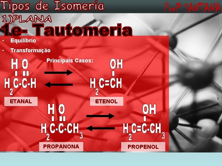  • Equilíbrio • Transformação Principais Casos: ETENOL ETANAL PROPANONA PROPENOL 