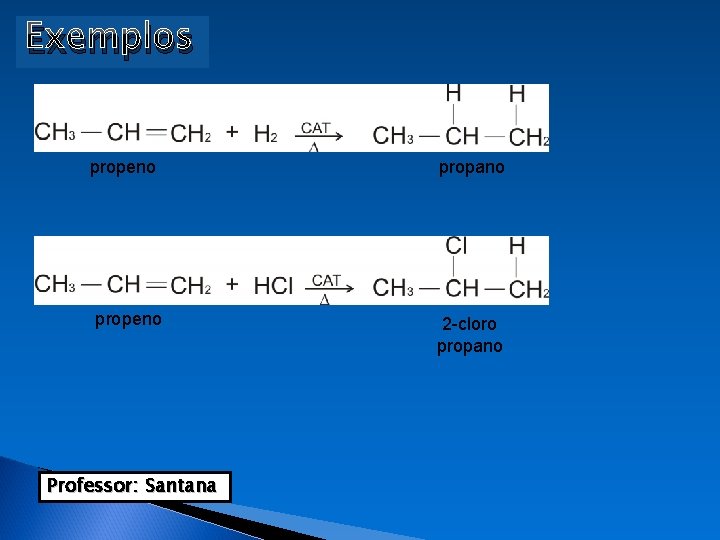 Exemplos propeno Professor: Santana propano 2 -cloro propano 