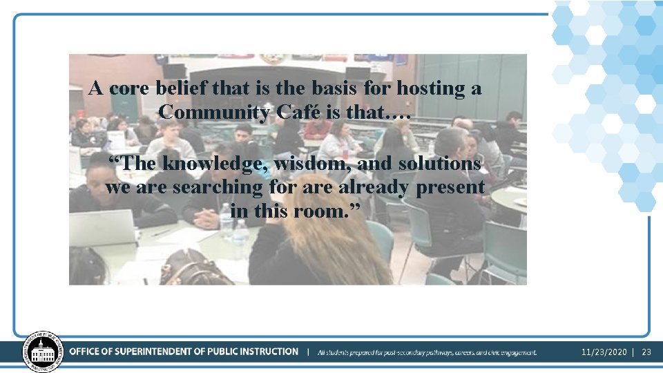 Core Belief A core belief that is the basis for hosting a Community Café