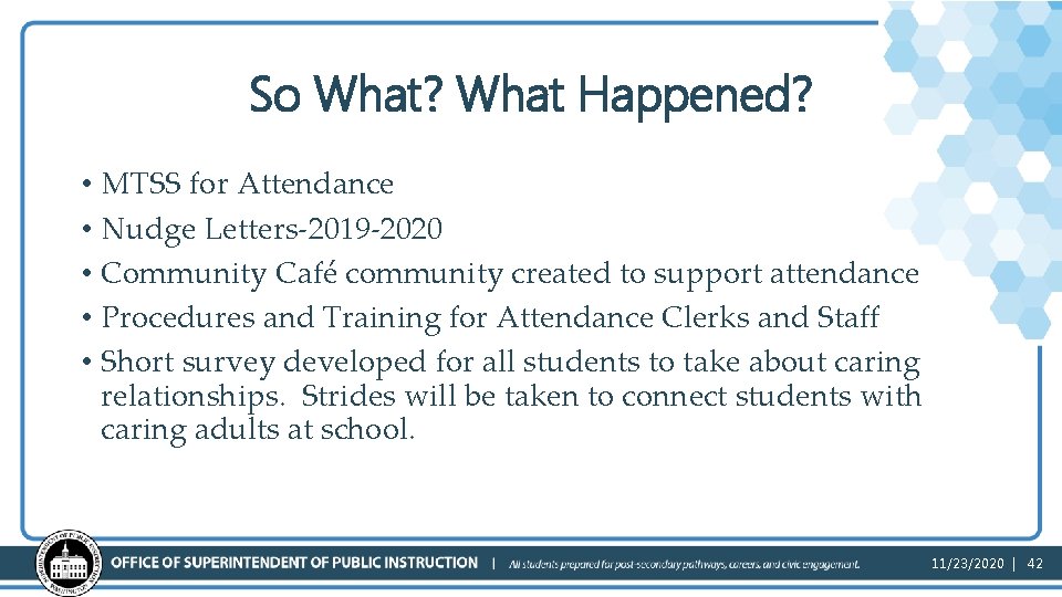 So What? What Happened? • MTSS for Attendance • Nudge Letters-2019 -2020 • Community