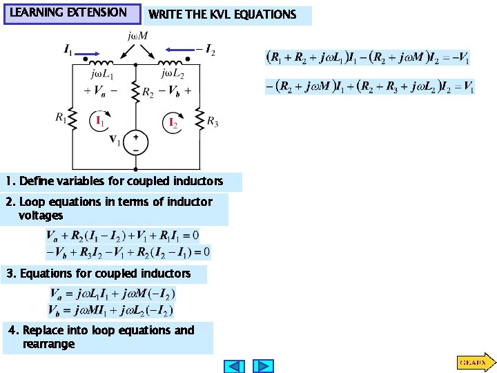 LEARNING EXTENSION WRITE THE KVL EQUATIONS 1. Define variables for coupled inductors 2. Loop
