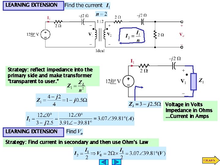 LEARNING EXTENSION Strategy: reflect impedance into the primary side and make transformer “transparent to