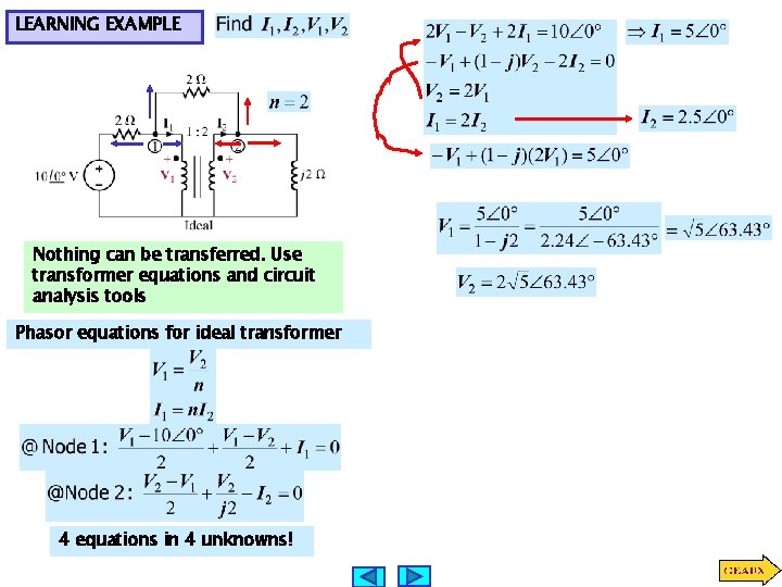 LEARNING EXAMPLE Nothing can be transferred. Use transformer equations and circuit analysis tools Phasor