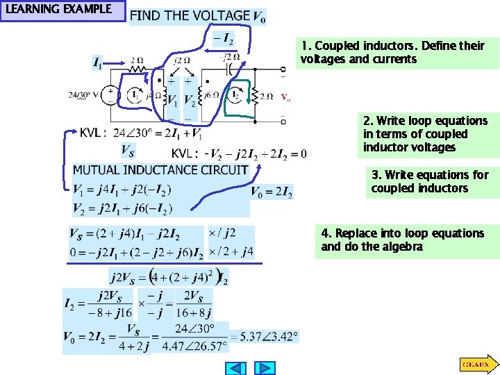 LEARNING EXAMPLE 1. Coupled inductors. Define their voltages and currents 2. Write loop equations