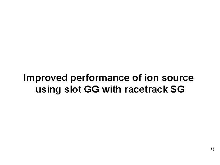 Improved performance of ion source using slot GG with racetrack SG 16 