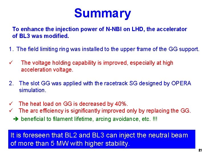 Summary To enhance the injection power of N-NBI on LHD, the accelerator of BL