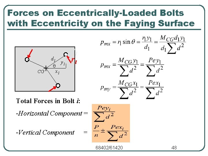 Forces on Eccentrically-Loaded Bolts with Eccentricity on the Faying Surface H 1 CG d Forces on Eccentrically-Loaded Bolts with Eccentricity on the Faying Surface H 1 CG d