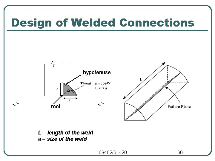 Design of Welded Connections hypotenuse root L – length of the weld a – Design of Welded Connections hypotenuse root L – length of the weld a –