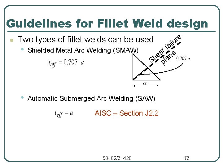 Guidelines for Fillet Weld design l Two types of fillet welds can be used
