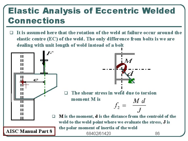 Elastic Analysis of Eccentric Welded Connections q It is assumed here that the rotation