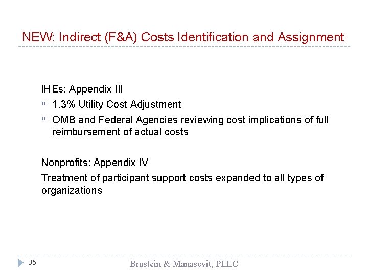 NEW: Indirect (F&A) Costs Identification and Assignment IHEs: Appendix III 1. 3% Utility Cost